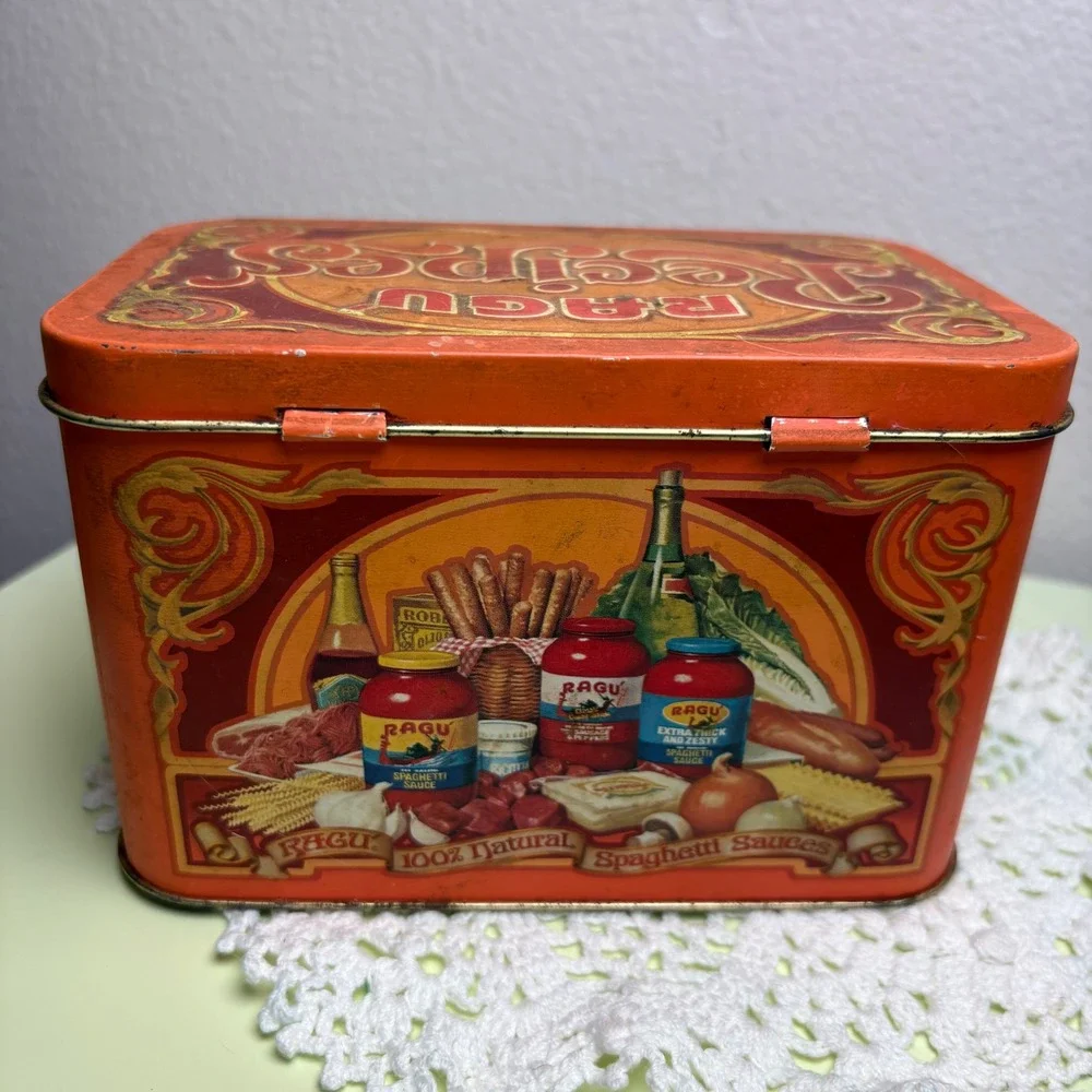 Vintage Ragu Orange Recipe Tin Kitchen Decor Metal Made in England